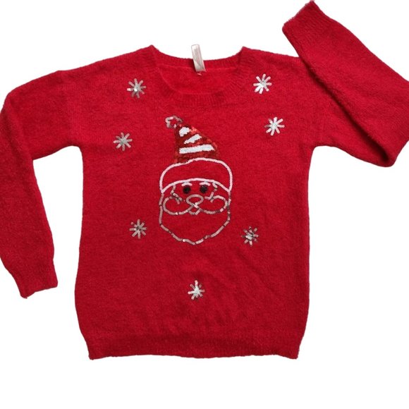 No Boundaries Sequin Santa Red Fuzzy Soft Cozy Christmas Sweater Medium - Picture 2 of 8